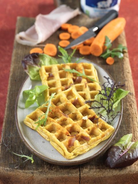 Gaufres salées, jambon, carottes et fromage de brebis - Recette Prix Engagés Mars 2023 Gaufres salées, jambon, carottes et fromage de brebis - Recette Prix Engagés Mars 2023